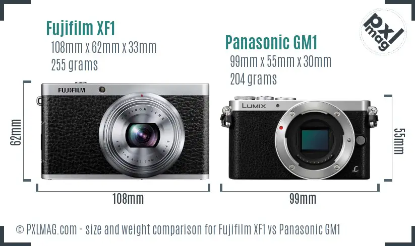 Fujifilm XF1 vs Panasonic GM1 size comparison