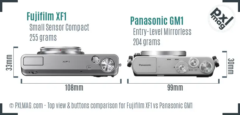 Fujifilm XF1 vs Panasonic GM1 top view buttons comparison