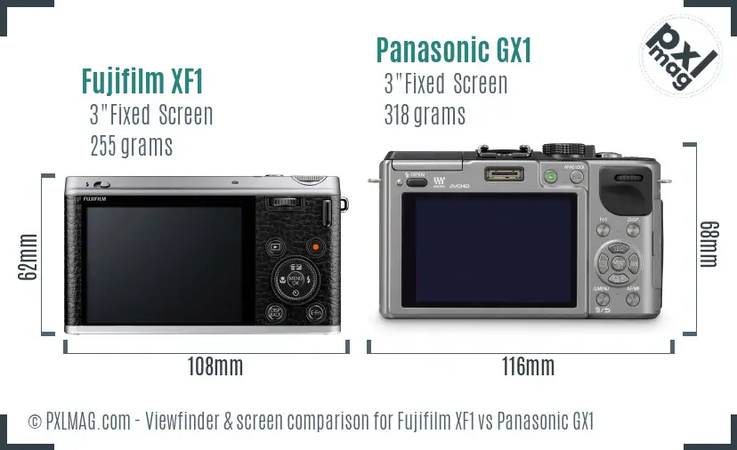 Fujifilm XF1 vs Panasonic GX1 Screen and Viewfinder comparison
