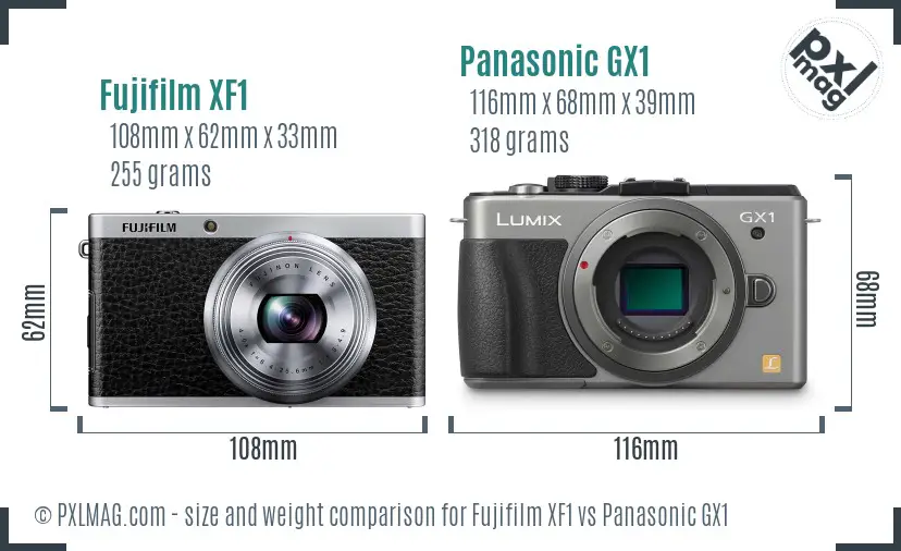 Fujifilm XF1 vs Panasonic GX1 size comparison