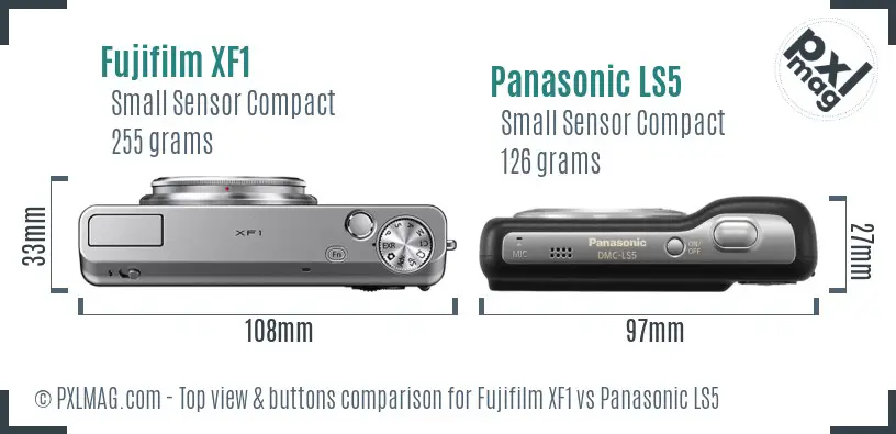 Fujifilm XF1 vs Panasonic LS5 top view buttons comparison