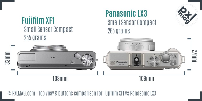 Fujifilm XF1 vs Panasonic LX3 top view buttons comparison