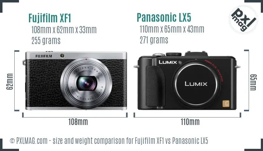 Fujifilm XF1 vs Panasonic LX5 size comparison