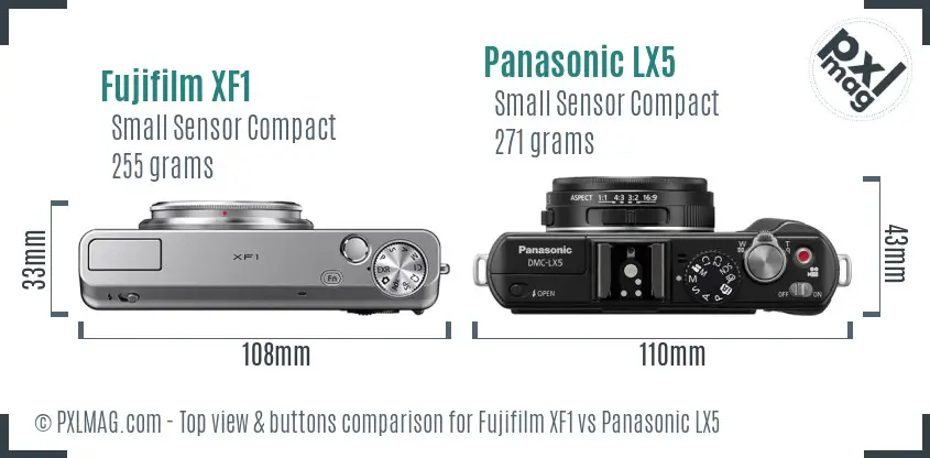 Fujifilm XF1 vs Panasonic LX5 top view buttons comparison