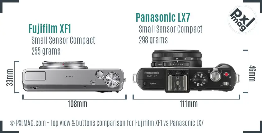 Fujifilm XF1 vs Panasonic LX7 top view buttons comparison Fujifilm XF1 vs Panasonic LX7 top view buttons comparison