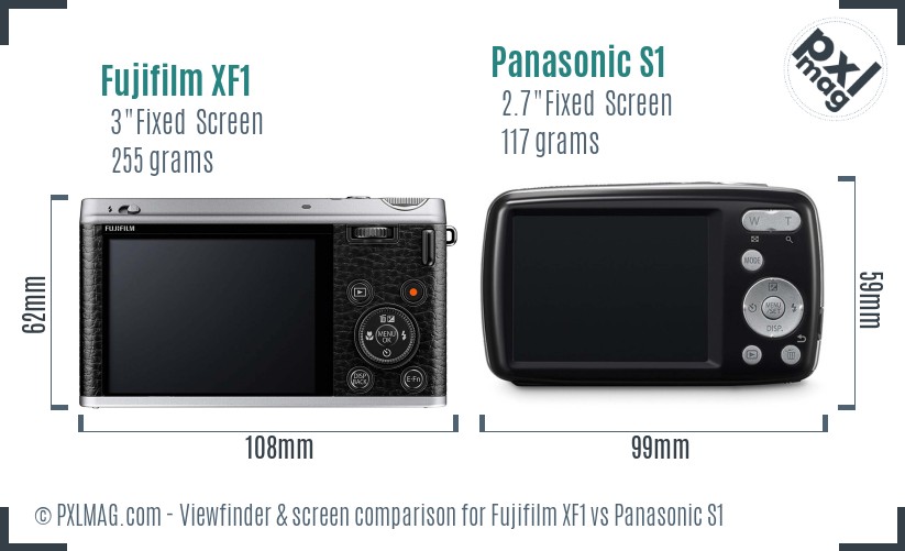 Fujifilm XF1 vs Panasonic S1 Screen and Viewfinder comparison