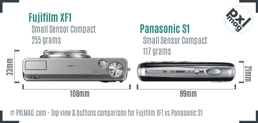 Fujifilm XF1 vs Panasonic S1 top view buttons comparison