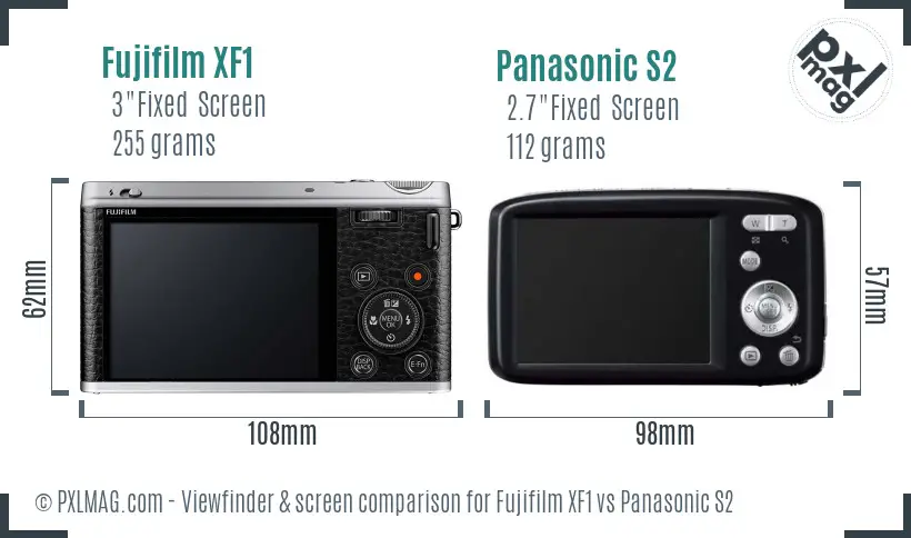 Fujifilm XF1 vs Panasonic S2 Screen and Viewfinder comparison