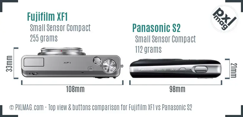 Fujifilm XF1 vs Panasonic S2 top view buttons comparison