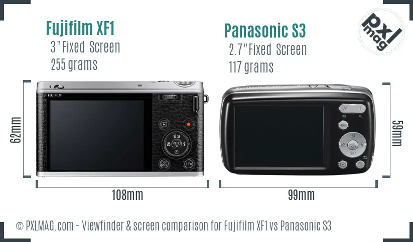 Fujifilm XF1 vs Panasonic S3 Screen and Viewfinder comparison
