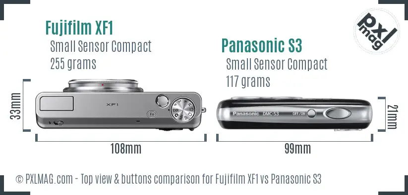 Fujifilm XF1 vs Panasonic S3 top view buttons comparison