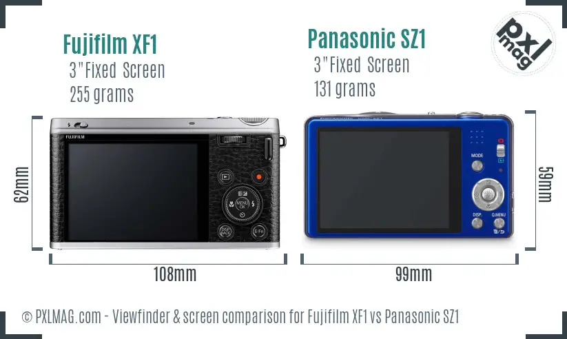 Fujifilm XF1 vs Panasonic SZ1 Screen and Viewfinder comparison