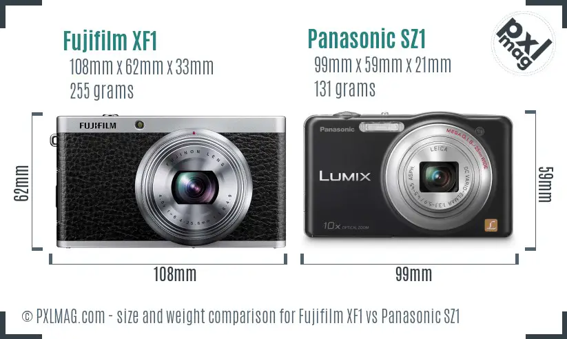 Fujifilm XF1 vs Panasonic SZ1 size comparison Fujifilm XF1 vs Panasonic SZ1 size comparison