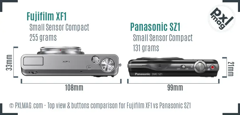 Fujifilm XF1 vs Panasonic SZ1 top view buttons comparison