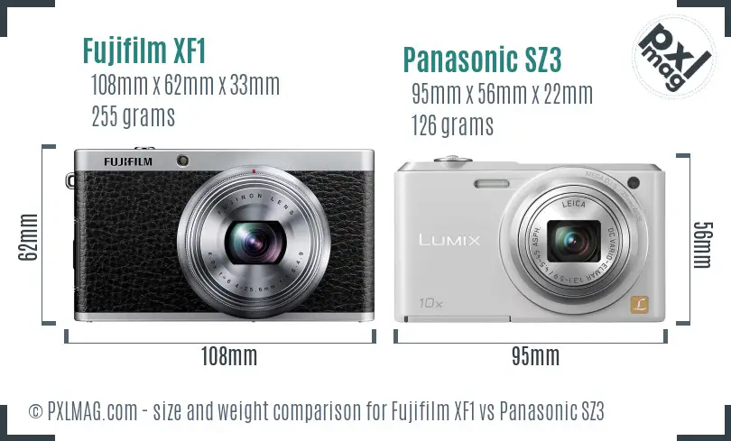 Fujifilm XF1 vs Panasonic SZ3 size comparison