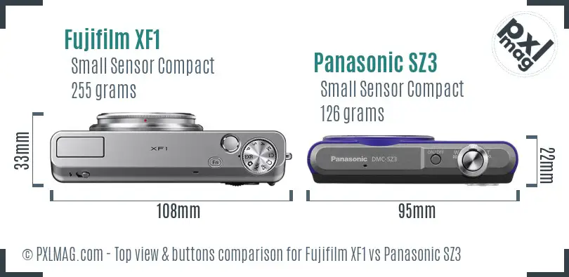 Fujifilm XF1 vs Panasonic SZ3 top view buttons comparison
