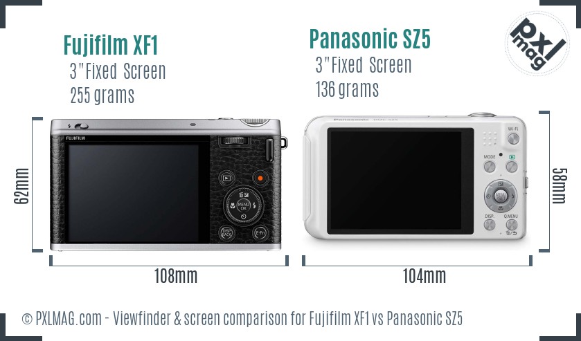 Fujifilm XF1 vs Panasonic SZ5 Screen and Viewfinder comparison
