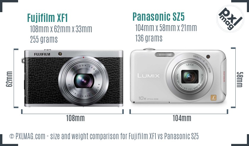 Fujifilm XF1 vs Panasonic SZ5 size comparison Fujifilm XF1 vs Panasonic SZ5 size comparison