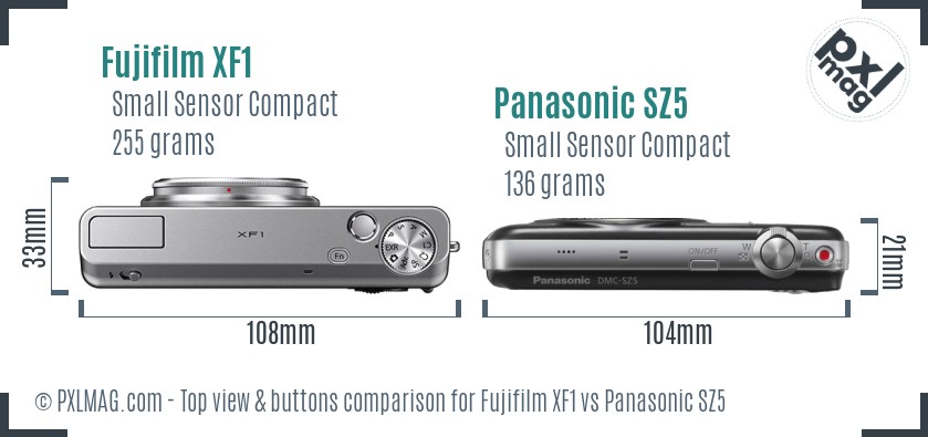 Fujifilm XF1 vs Panasonic SZ5 top view buttons comparison