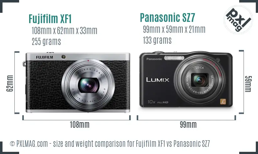 Fujifilm XF1 vs Panasonic SZ7 size comparison