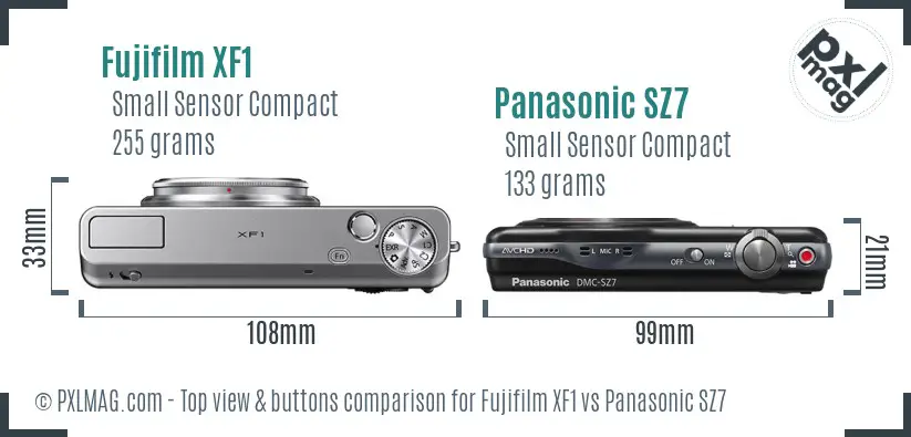 Fujifilm XF1 vs Panasonic SZ7 top view buttons comparison