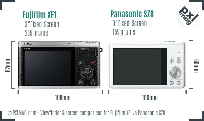 Fujifilm XF1 vs Panasonic SZ8 Screen and Viewfinder comparison