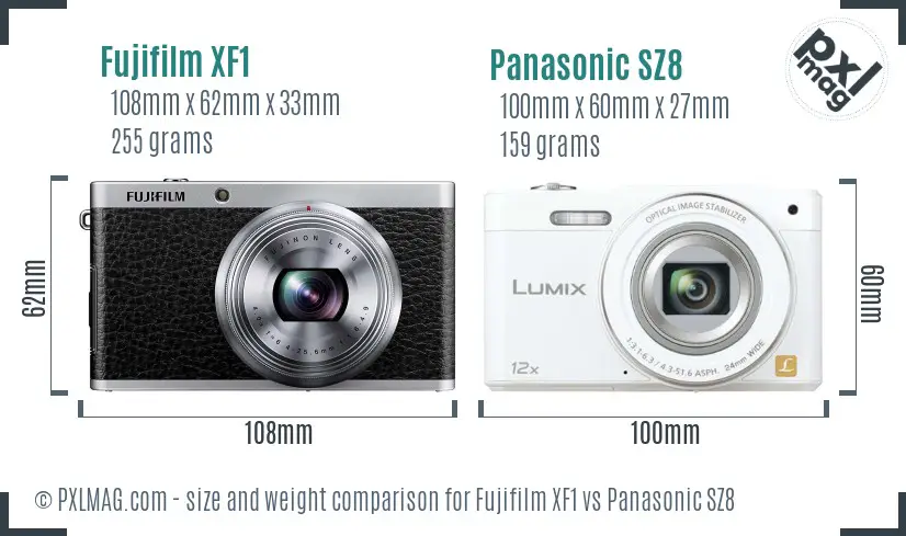 Fujifilm XF1 vs Panasonic SZ8 size comparison