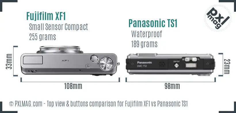 Fujifilm XF1 vs Panasonic TS1 top view buttons comparison