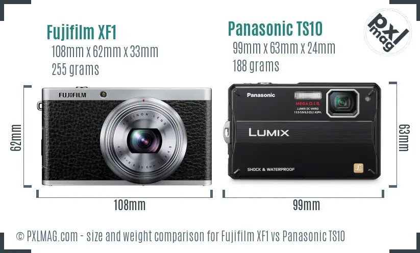 Fujifilm XF1 vs Panasonic TS10 size comparison
