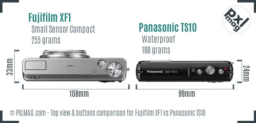 Fujifilm XF1 vs Panasonic TS10 top view buttons comparison