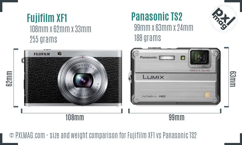 Fujifilm XF1 vs Panasonic TS2 size comparison