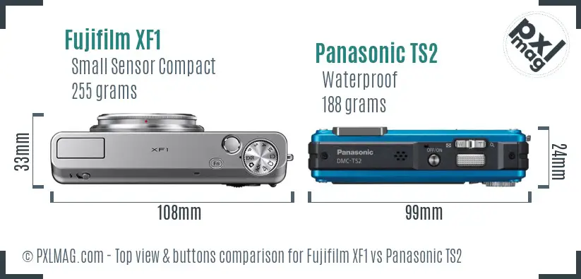 Fujifilm XF1 vs Panasonic TS2 top view buttons comparison
