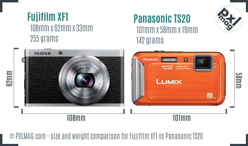 Fujifilm XF1 vs Panasonic TS20 size comparison Fujifilm XF1 vs Panasonic TS20 size comparison