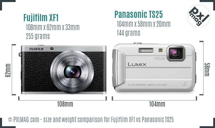 Fujifilm XF1 vs Panasonic TS25 size comparison Fujifilm XF1 vs Panasonic TS25 size comparison
