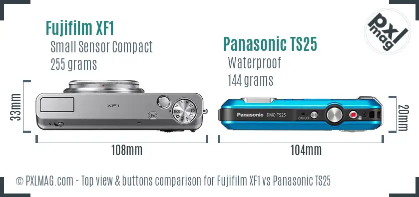 Fujifilm XF1 vs Panasonic TS25 top view buttons comparison Fujifilm XF1 vs Panasonic TS25 top view buttons comparison