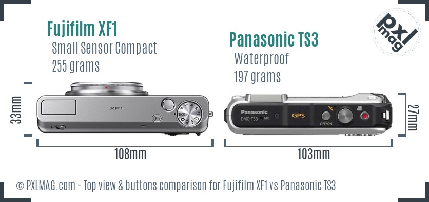 Fujifilm XF1 vs Panasonic TS3 top view buttons comparison