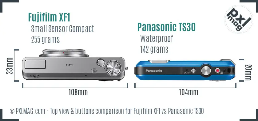 Fujifilm XF1 vs Panasonic TS30 top view buttons comparison