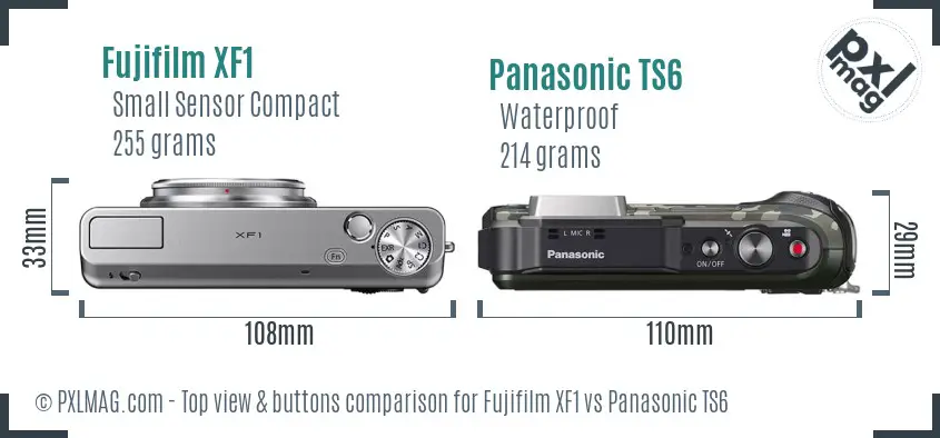 Fujifilm XF1 vs Panasonic TS6 top view buttons comparison Fujifilm XF1 vs Panasonic TS6 top view buttons comparison