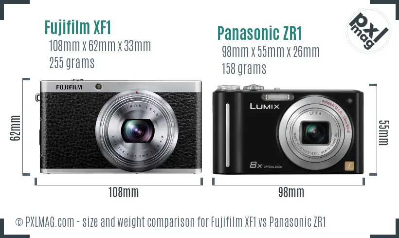 Fujifilm XF1 vs Panasonic ZR1 size comparison