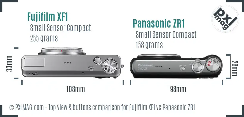 Fujifilm XF1 vs Panasonic ZR1 top view buttons comparison