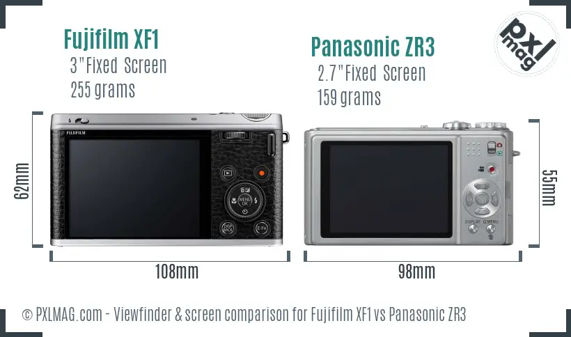 Fujifilm XF1 vs Panasonic ZR3 Screen and Viewfinder comparison
