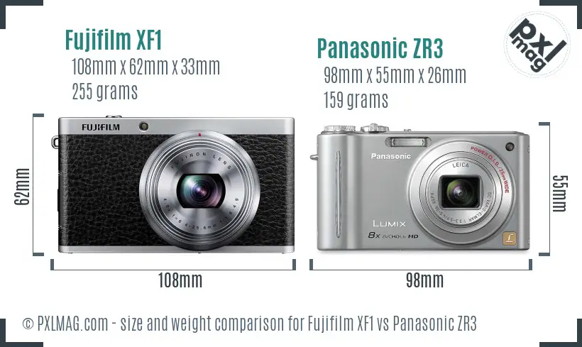 Fujifilm XF1 vs Panasonic ZR3 size comparison