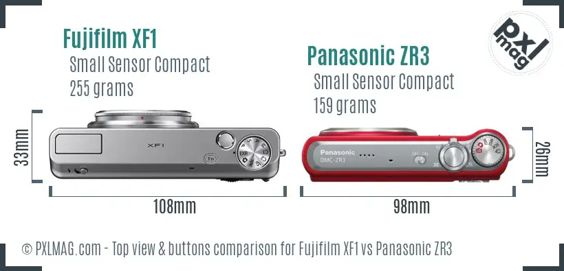 Fujifilm XF1 vs Panasonic ZR3 top view buttons comparison