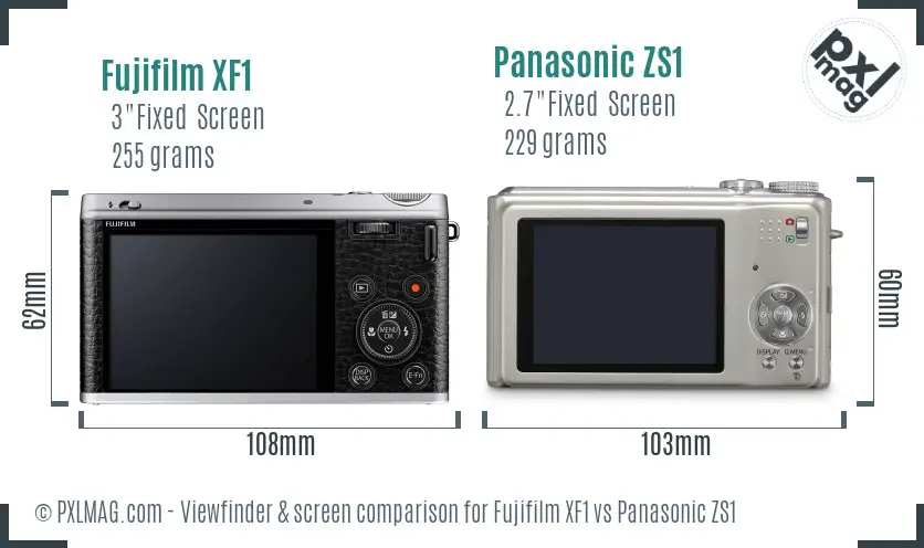Fujifilm XF1 vs Panasonic ZS1 Screen and Viewfinder comparison