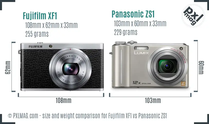 Fujifilm XF1 vs Panasonic ZS1 size comparison