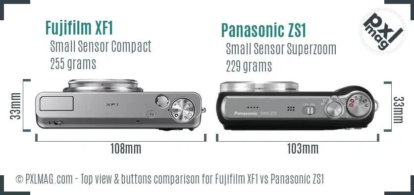 Fujifilm XF1 vs Panasonic ZS1 top view buttons comparison