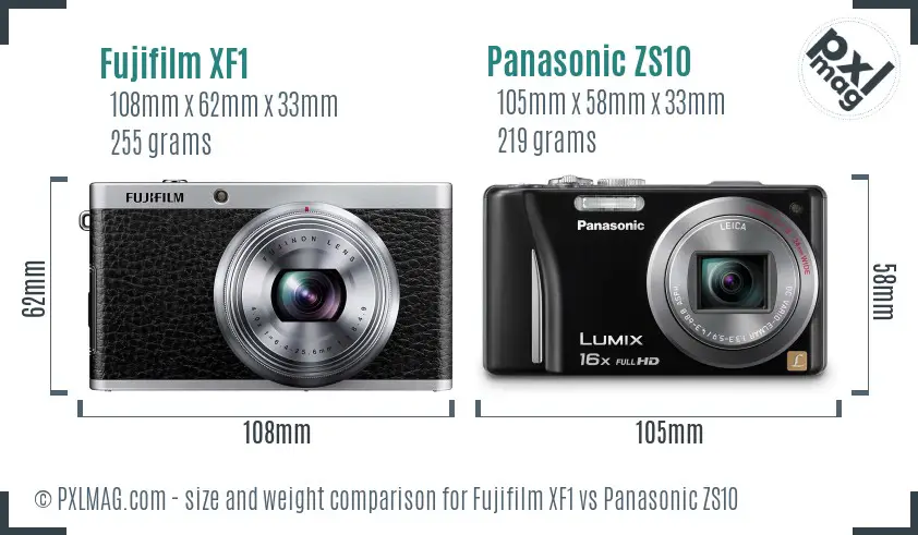 Fujifilm XF1 vs Panasonic ZS10 size comparison