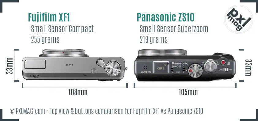 Fujifilm XF1 vs Panasonic ZS10 top view buttons comparison