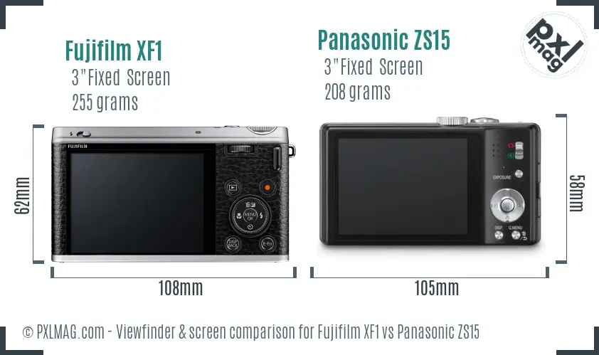 Fujifilm XF1 vs Panasonic ZS15 Screen and Viewfinder comparison