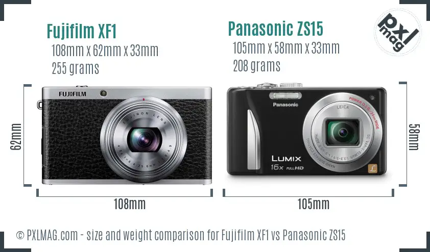 Fujifilm XF1 vs Panasonic ZS15 size comparison